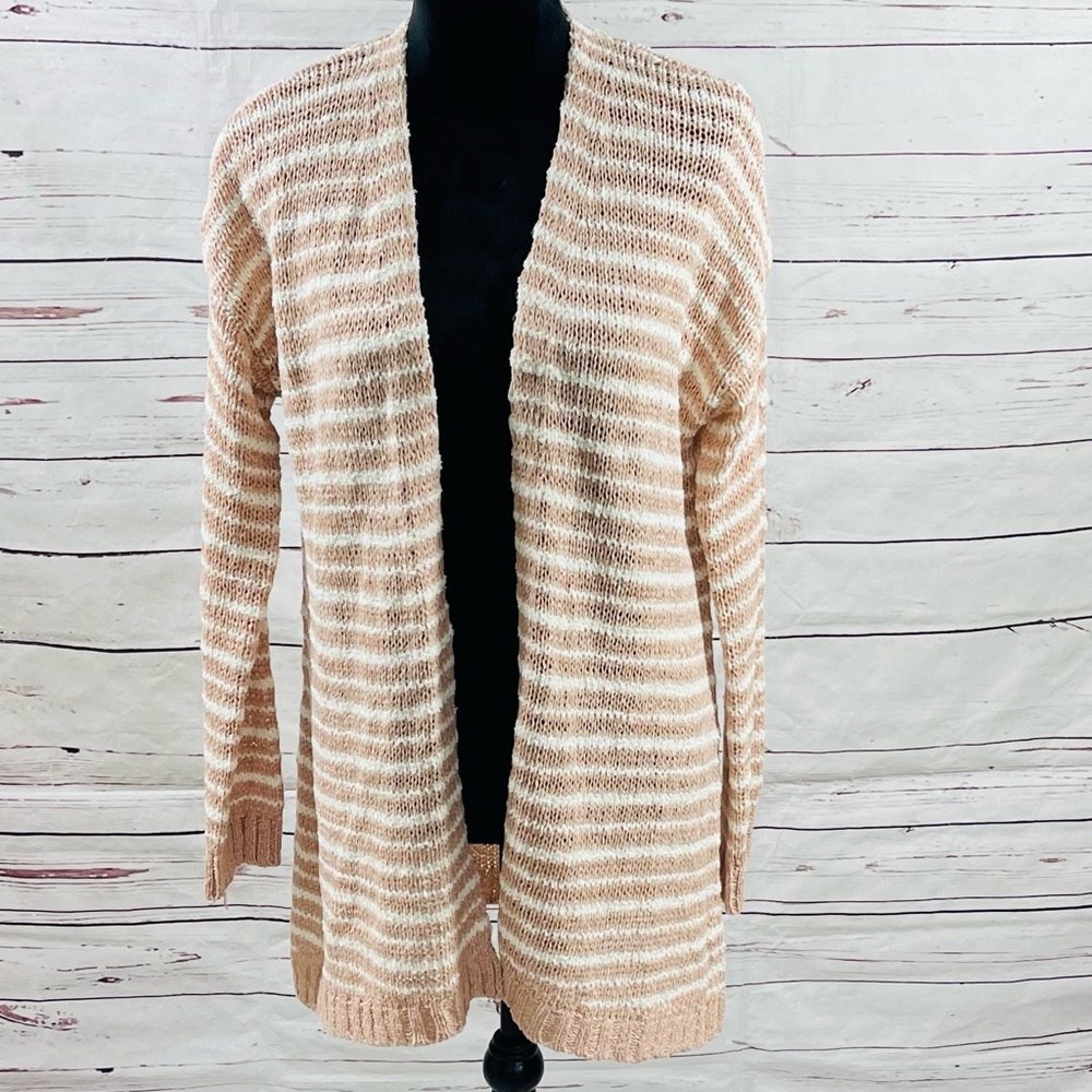 Soft‎ Surroundings Cardigan Sweater Womens Size S Pink Stripped Glitter.